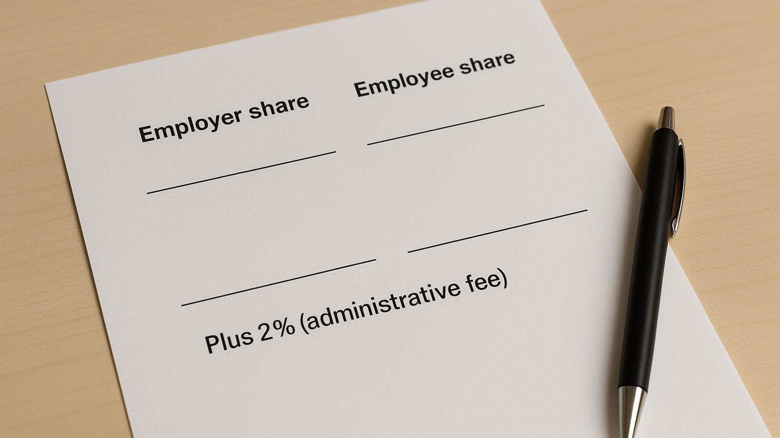 A printed worksheet breaking down employer share, employee share, and the 2 percent COBRA administrative fee